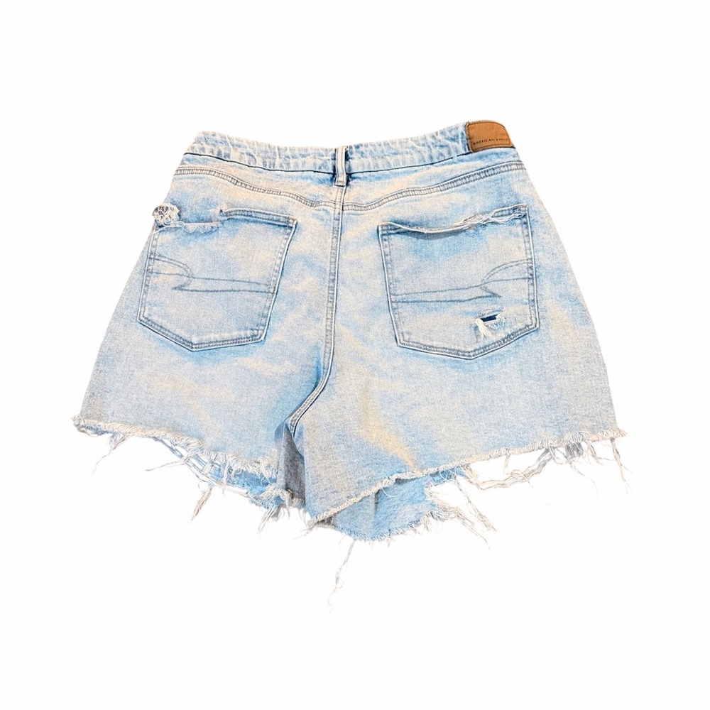 American Eagle Outfitters Light Blue High-Rise Frayed Denim Shorts